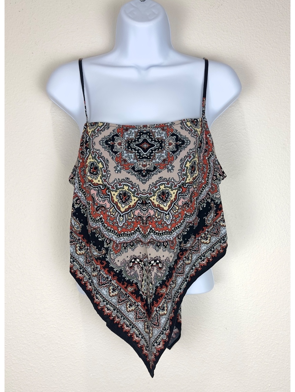 Meraki XL Paisley Scarf Cami Top Handkerchief Hem Boho Adjustable Strap